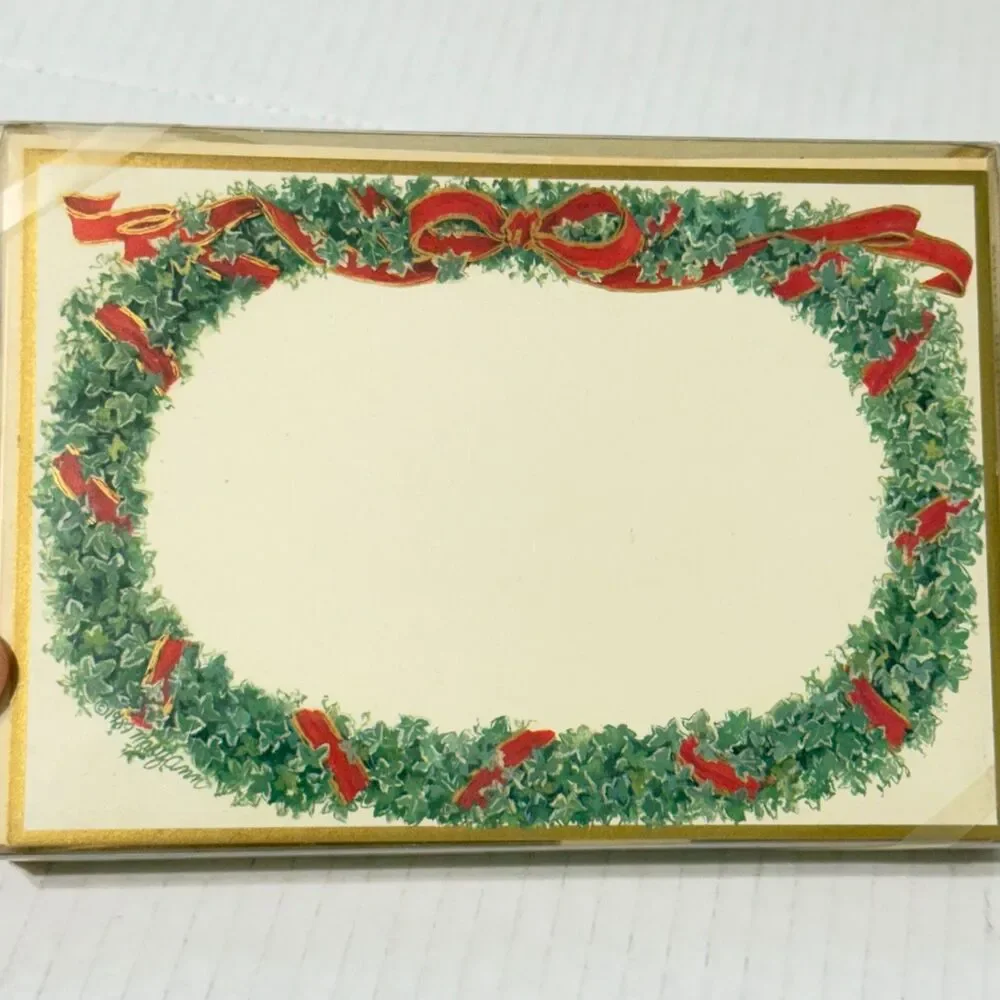 40 Caspari Boxed Christmas Cards + Envelopes Holiday Wreath 60918 Switzerland